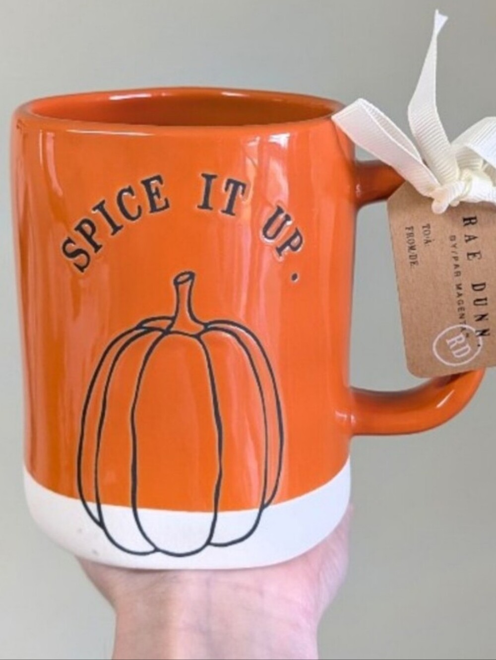 Rae Dunn SPICE IT UP Autumn Mug with Pumpkin Design and Clay Base 🎃